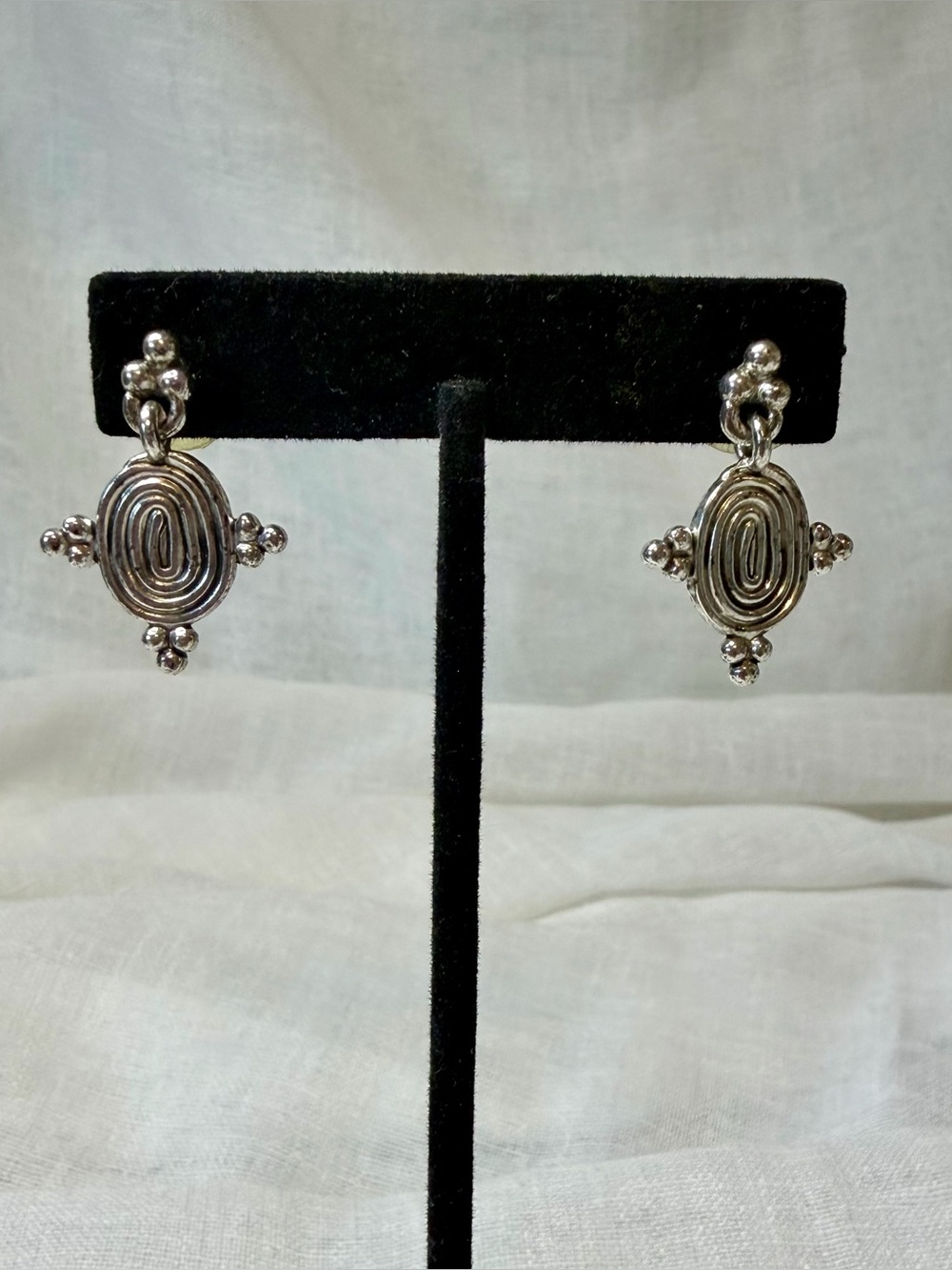 Vintage NAPIER Silver Tone Concentric Spiral Drop Dangle Earrings Pierced Boho